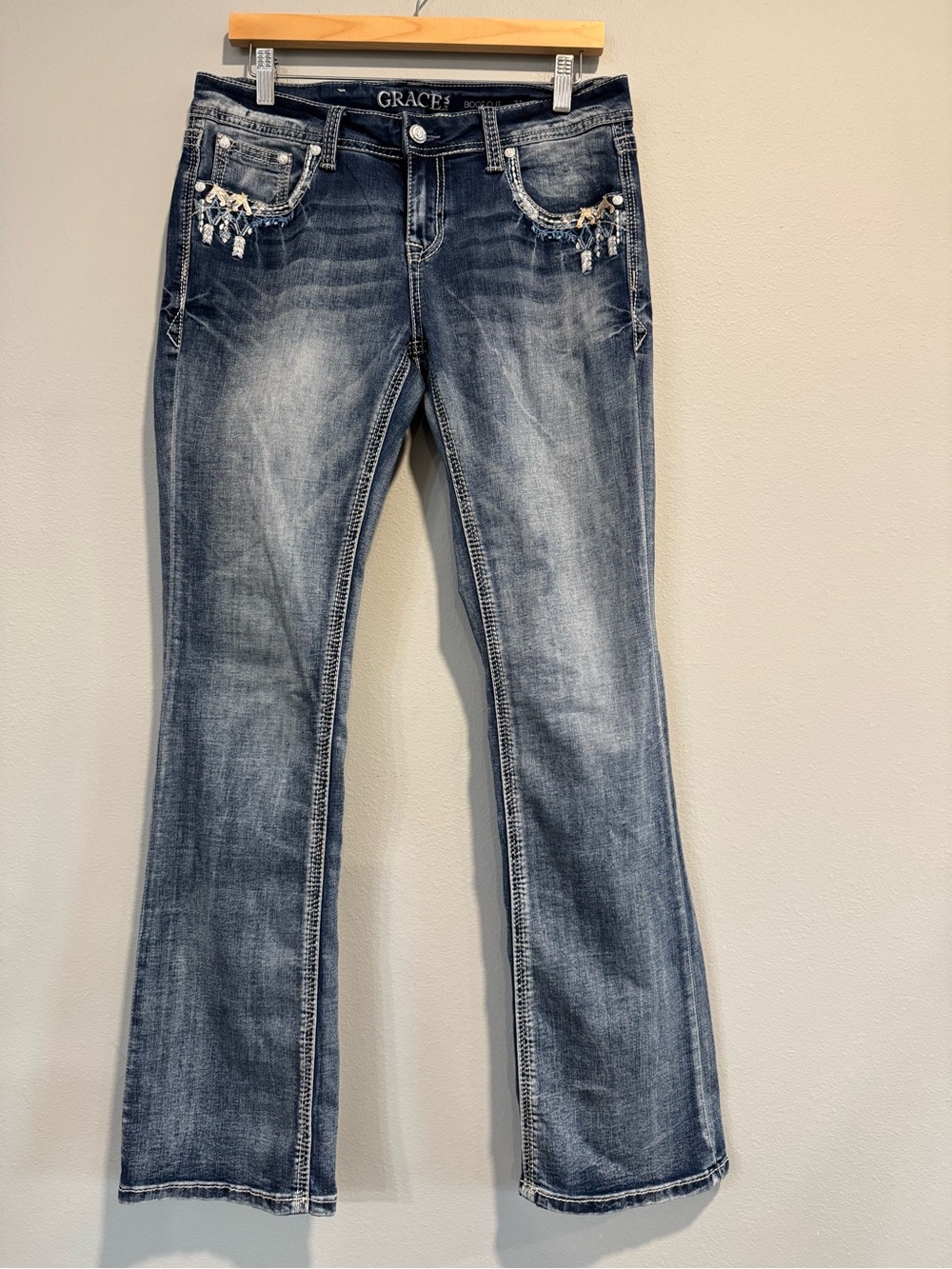 Grace in LA Bootcut Embellished Embroidery Jeans 31